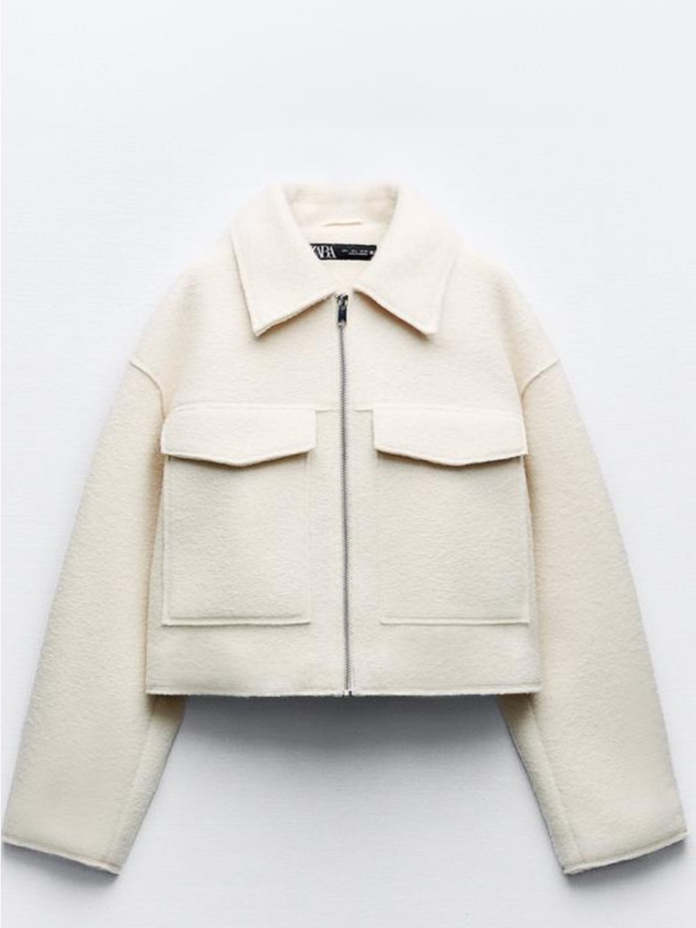 Zara Ivory Bouclé Zip-Up Jacket